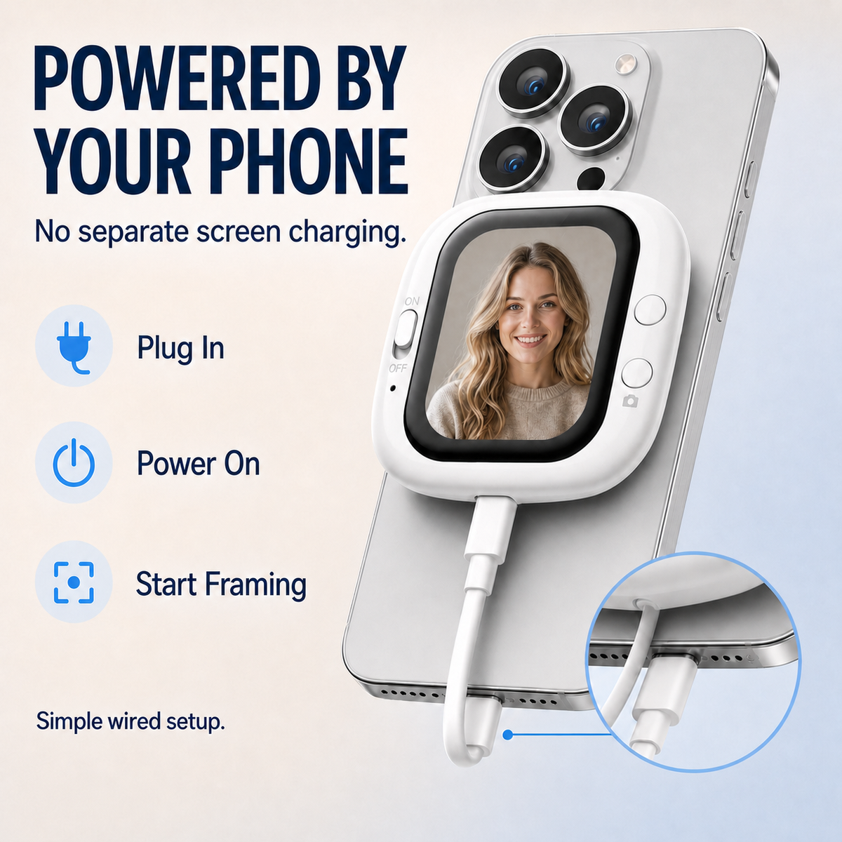 Magnetic Rear-Camera Selfie Monitor for Phone