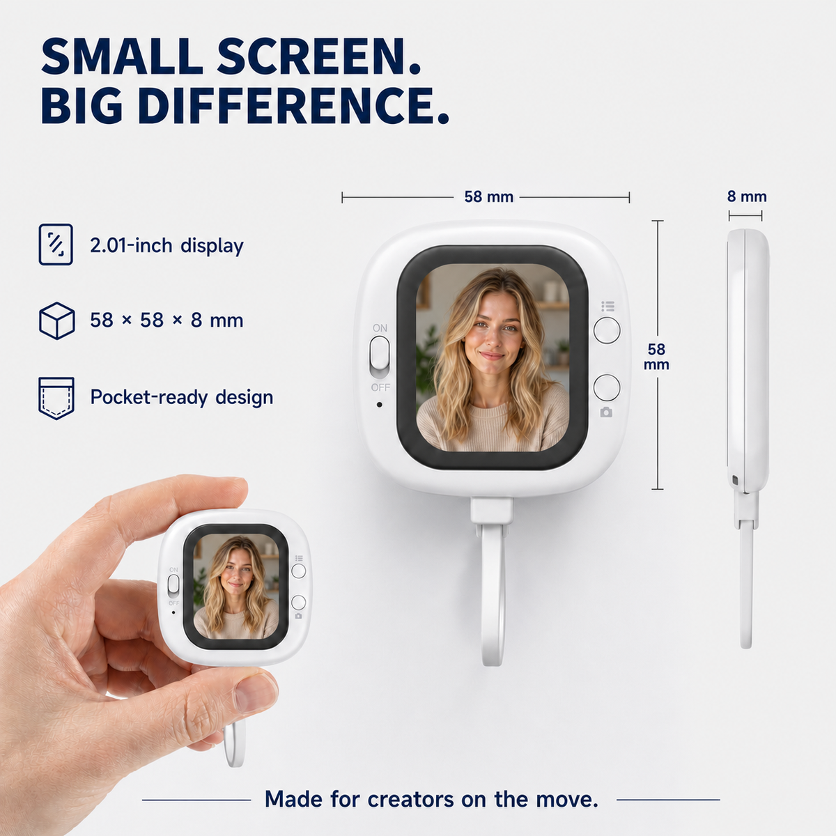Magnetic Rear-Camera Selfie Monitor for Phone