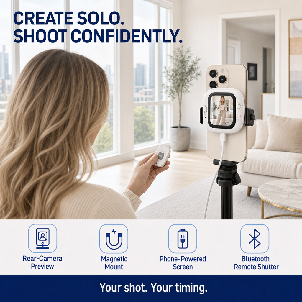 Magnetic Rear-Camera Selfie Monitor for Phone