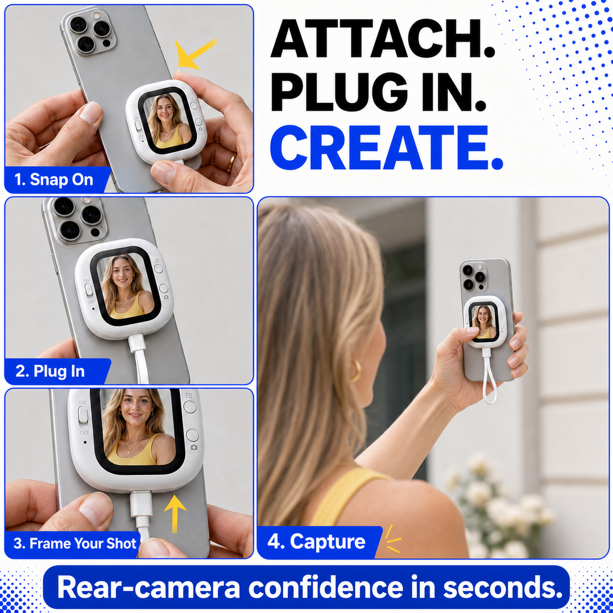 Magnetic Rear-Camera Selfie Monitor for Phone